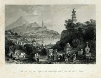 Lake See-Hoo and the Temple of the Thundering Winds, from the Vale of Tombs, engraved by J.C. Bentley, 1843